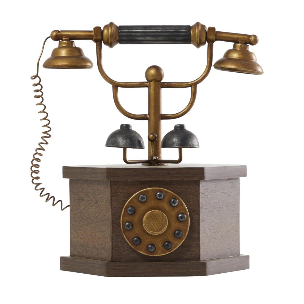 5577 Wooden Antique Style Telephone with Brown Wooden Base 12" x 9" x 13"